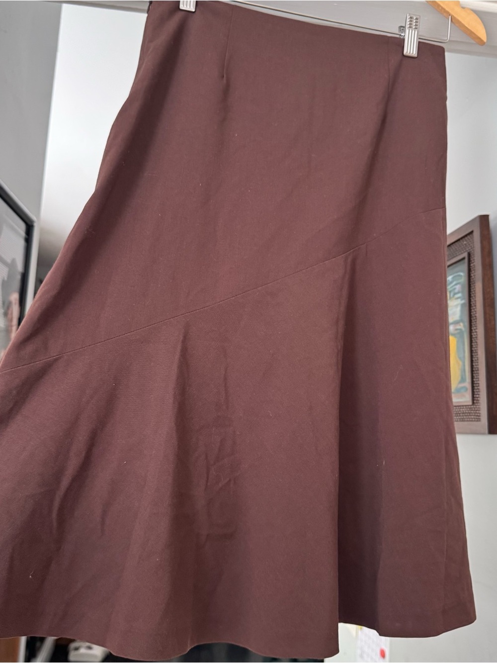 Women's Brown A-Line Midi Skirt ferrache brand mid peasant pleats boho Y2K 90s